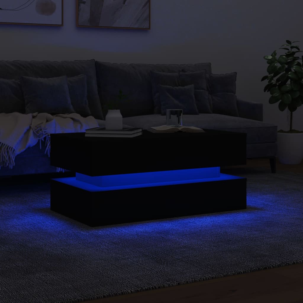 Soffbord Svart LED 90x50x40 cm