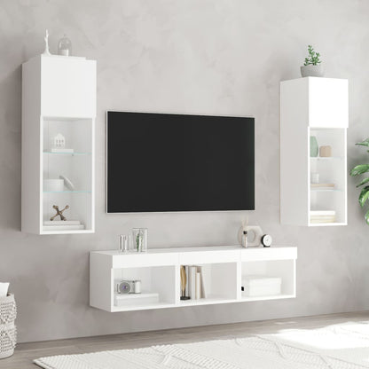 Tv-bänk 5 delar LED vit konstruerat trä