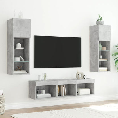Tv-bänk 5 delar LED betonggrå konstruerat trä