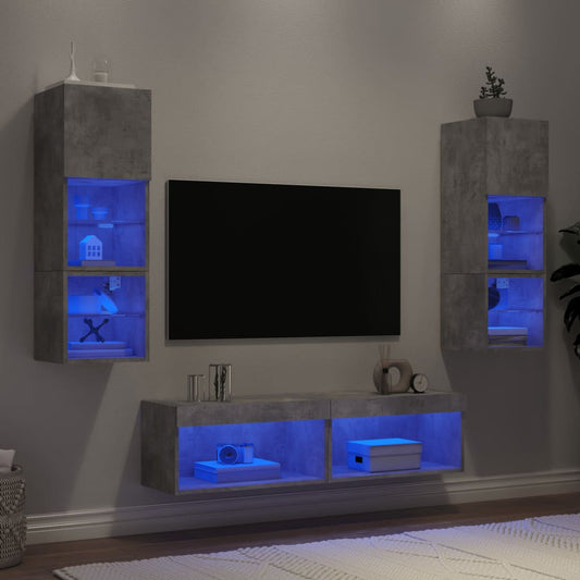 Tv-bänk 6 delar LED betonggrå konstruerat trä