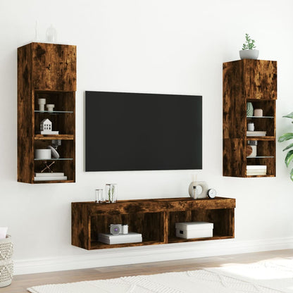 XXXXX Tv-bänk 6 delar LED rökfärgad ek