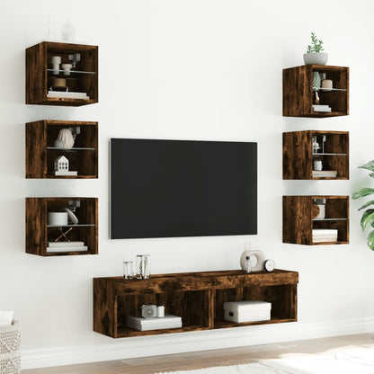 XXXXX Tv-bänk 8 delar LED rökfärgad ek