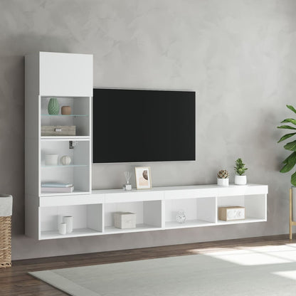 Tv-bänk 4 delar LED vit konstruerat trä