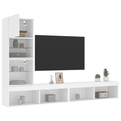 Tv-bänk 4 delar LED vit konstruerat trä