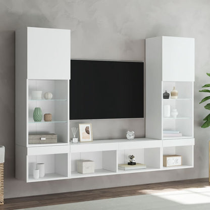 Tv-bänk 5 delar LED vit konstruerat trä