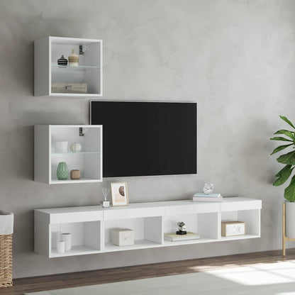 Tv-bänk 5 delar LED vit konstruerat trä