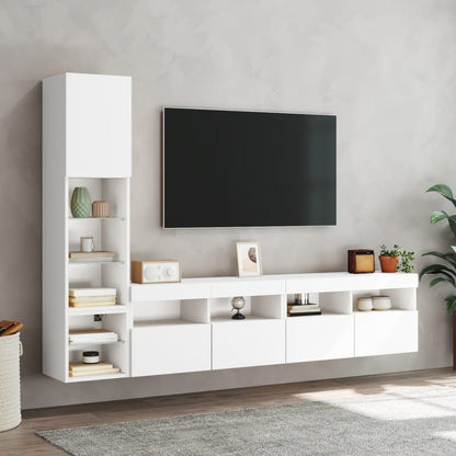 Tv-bänk 4 delar LED vit konstruerat trä
