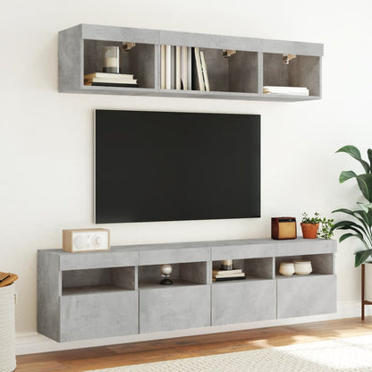 Tv-bänk 5 delar LED betonggrå konstruerat trä