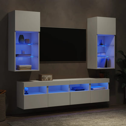 Tv-bänk 5 delar LED vit konstruerat trä
