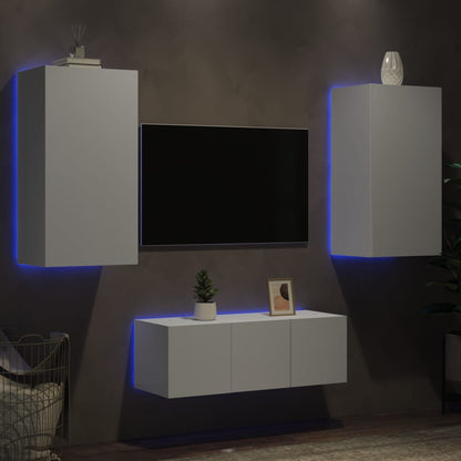 Tv-bänk 4 delar LED vit konstruerat trä
