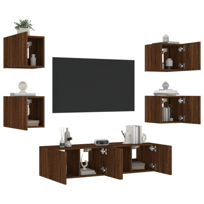 XXXXX Tv-bänk 6 delar LED brun ek