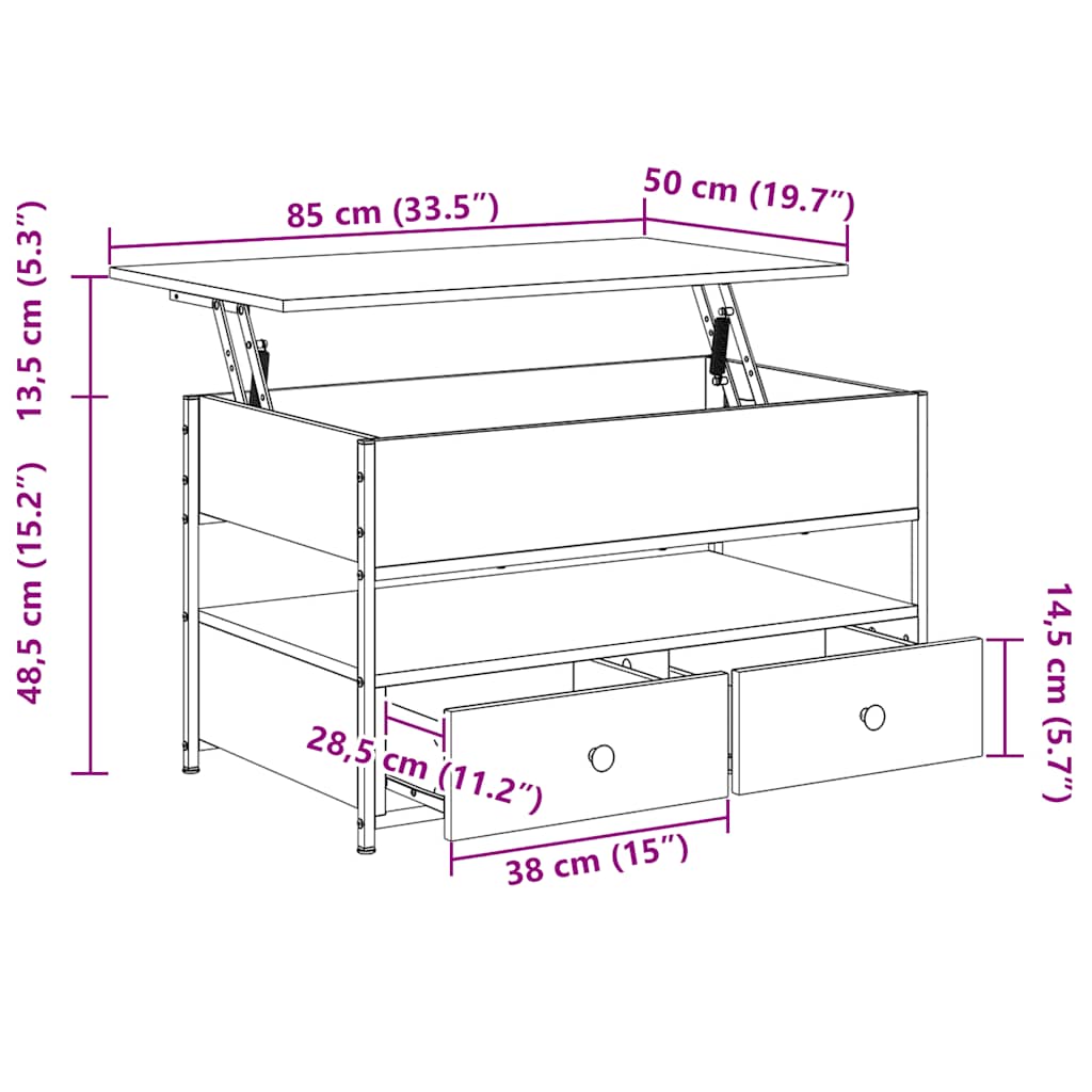 Soffbord Sonoma Ek 85x50x50 cm och metall