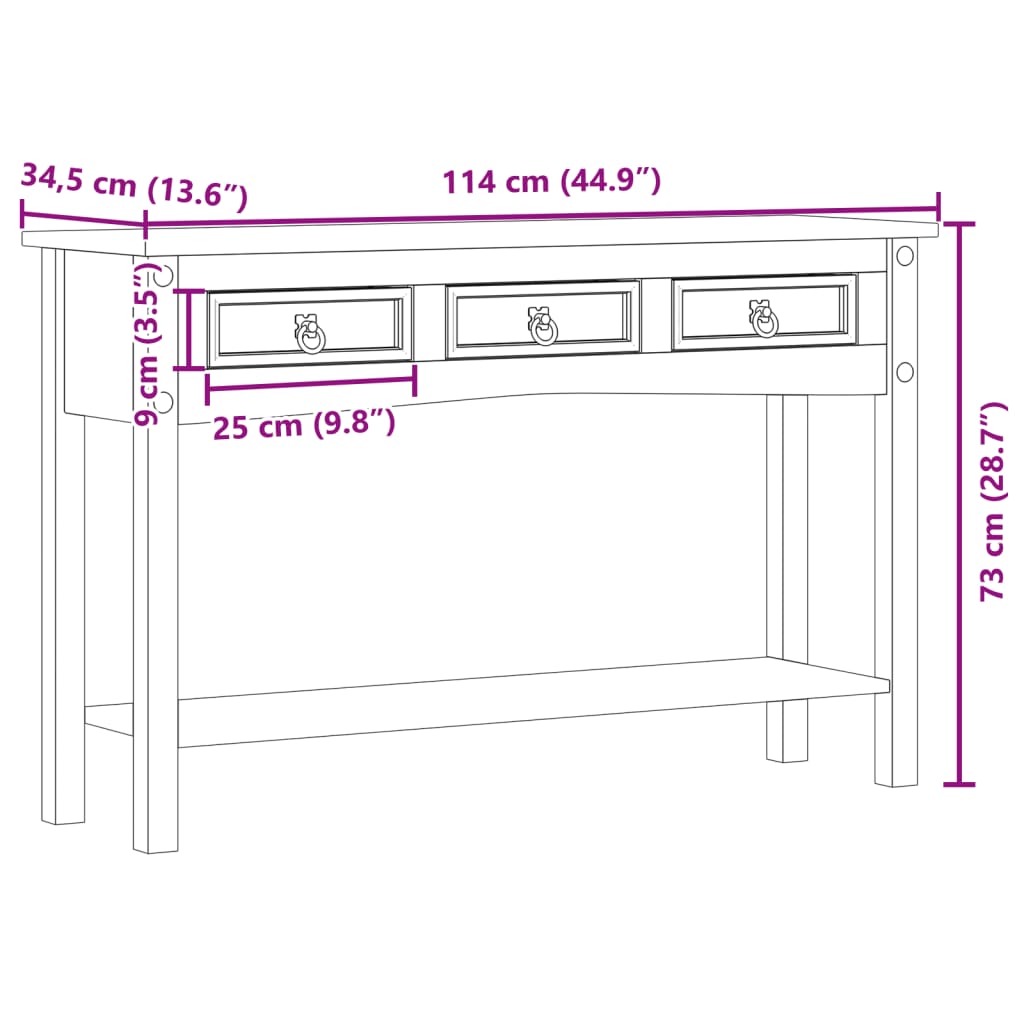 Avlastningsbord Konsollbord Trä Corona 114x34,5x73 cm massiv furu