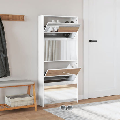 Skoställ Högglans Vit Skoskåp med spegel 4 skåp 63x17x134 cm