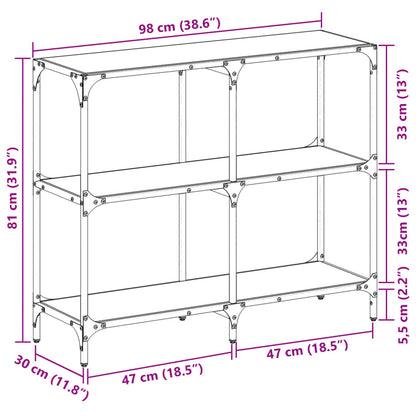Avlastningsbord Konsollbord DIV. med Svart glasskiva 98x30x81 cm stål