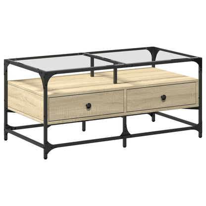 Soffbord Sonoma Ek med glasskiva 98,5x50x45 cm stål