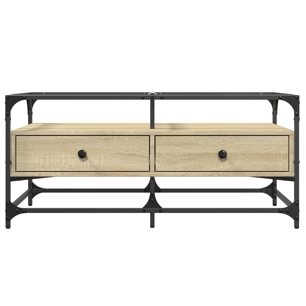 Soffbord Sonoma Ek med glasskiva 98,5x50x45 cm stål