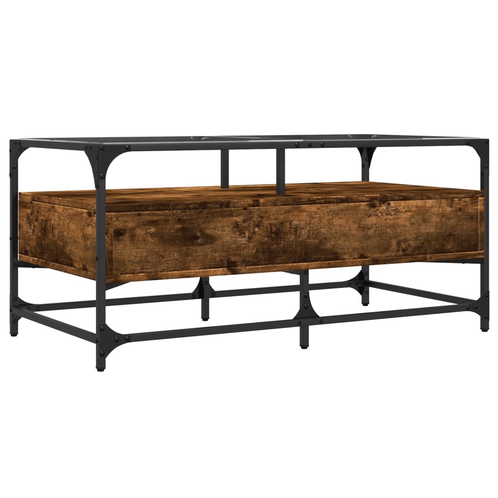 Soffbord Rökfärgad Ek med glasskiva 98,5x50x45 cm stål