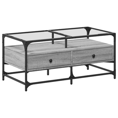 Soffbord Sonoma Grå med glasskiva 98,5x50x45 cm stål