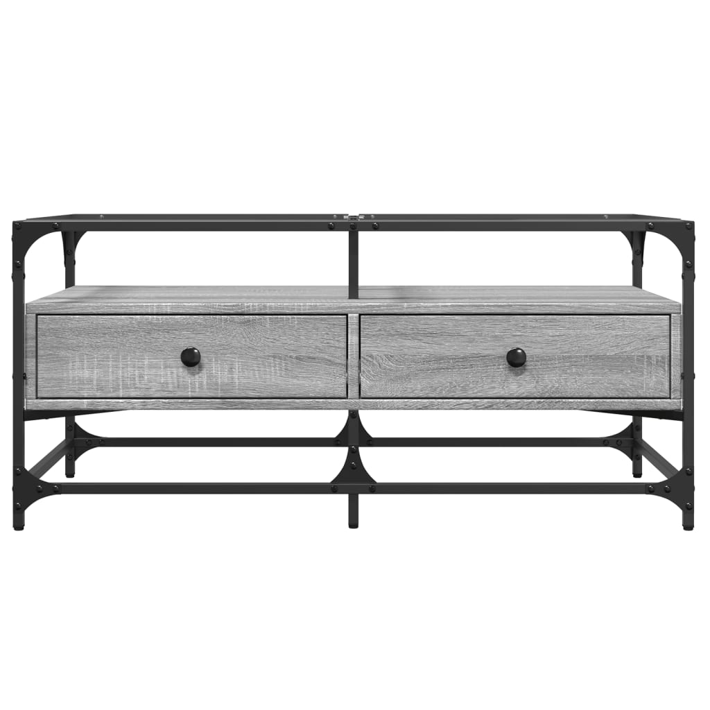 Soffbord Sonoma Grå med glasskiva 98,5x50x45 cm stål