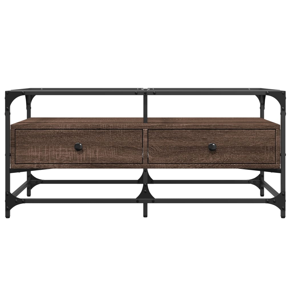 Soffbord Brun Ek med glasskiva 98,5x50x45 cm stål