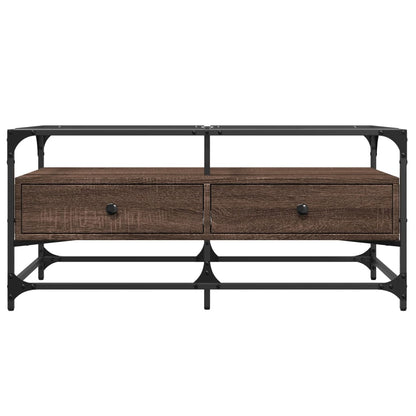 Soffbord Brun Ek med glasskiva 98,5x50x45 cm stål