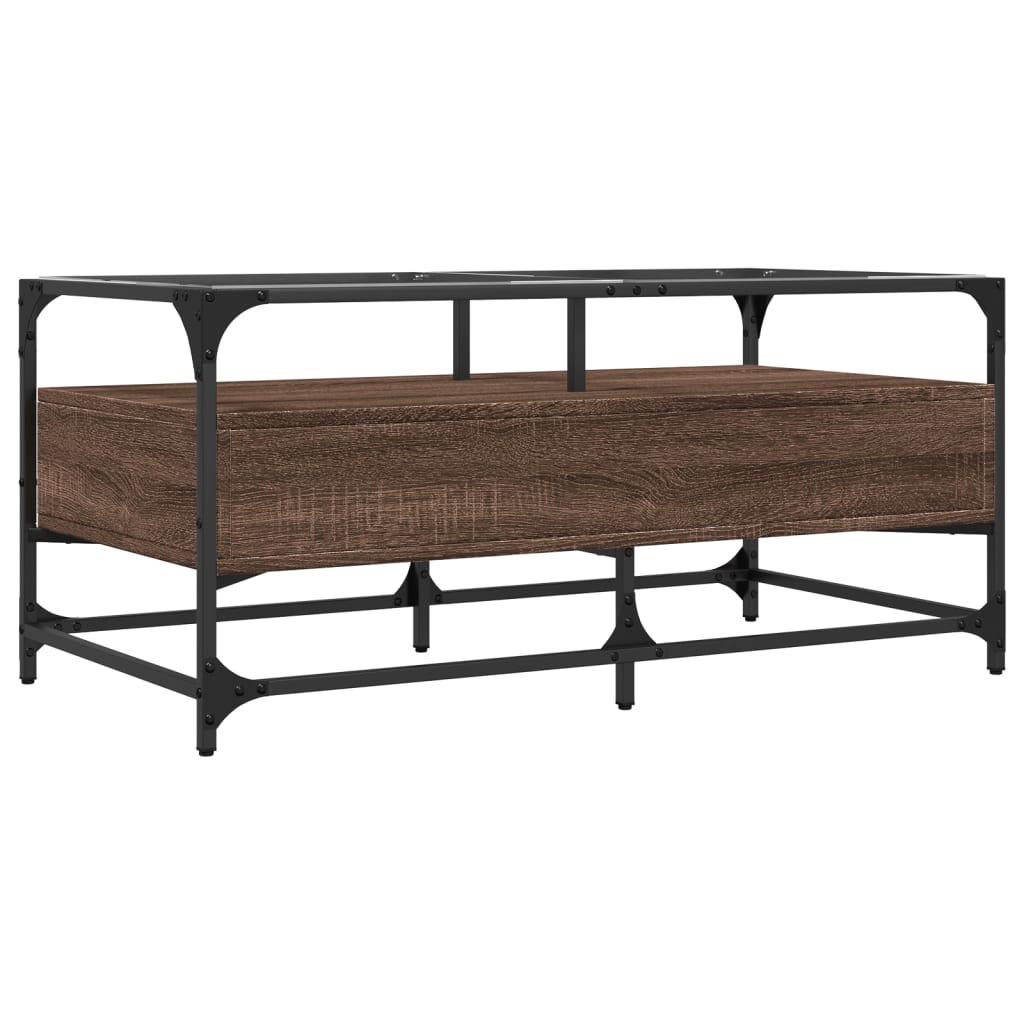 Soffbord Brun Ek med glasskiva 98,5x50x45 cm stål