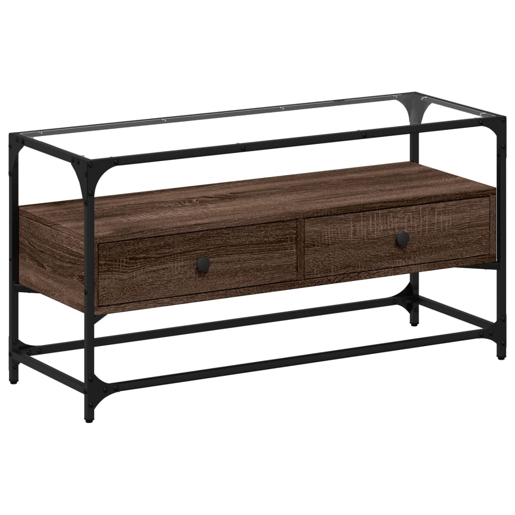 TV-Möbel Brun Ek TV-Bänk med glasskiva 98x35x51 cm