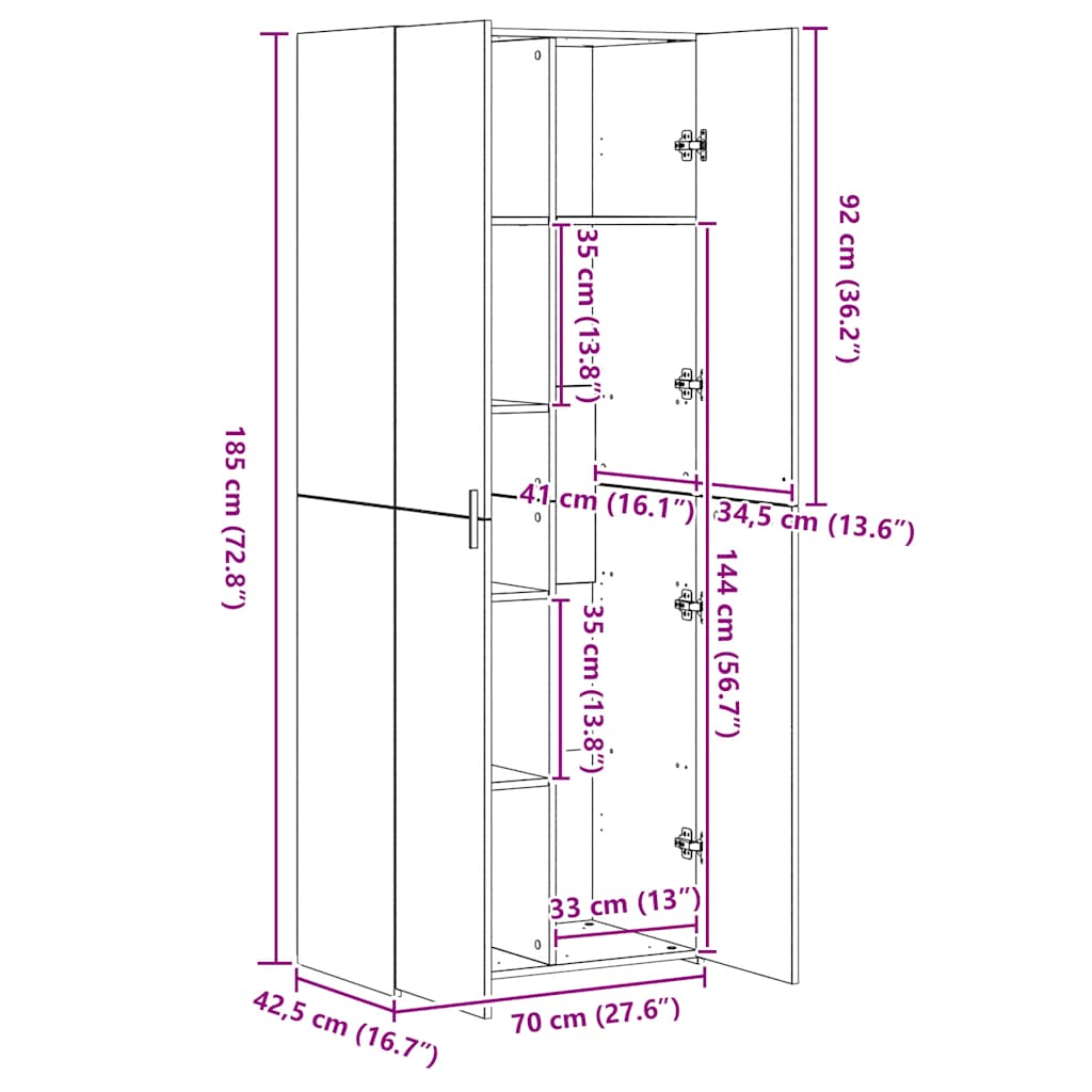 Skåp Sonoma Ek 70x42,5x185 cm