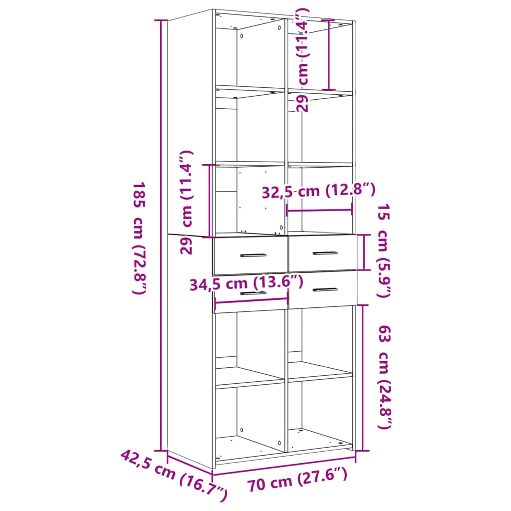 Skåp Sonoma Ek 70x42,5x185 cm