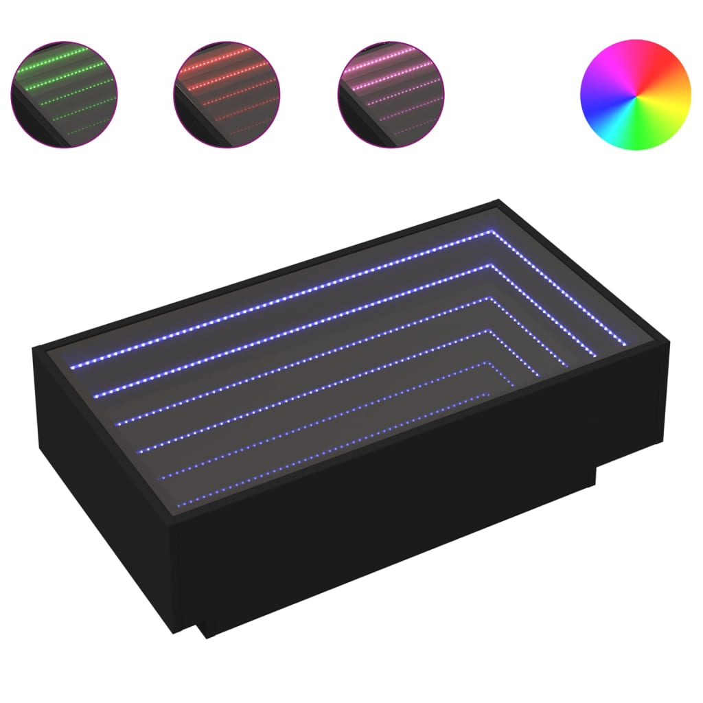 Soffbord Svart LEDs 90x50x30 cm