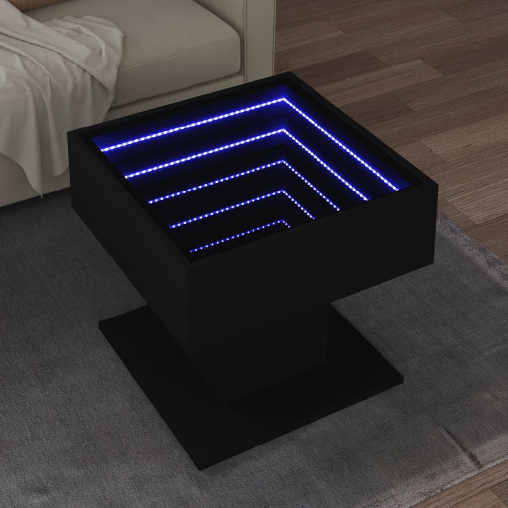 Soffbord Svart LEDs 50x50x45 cm