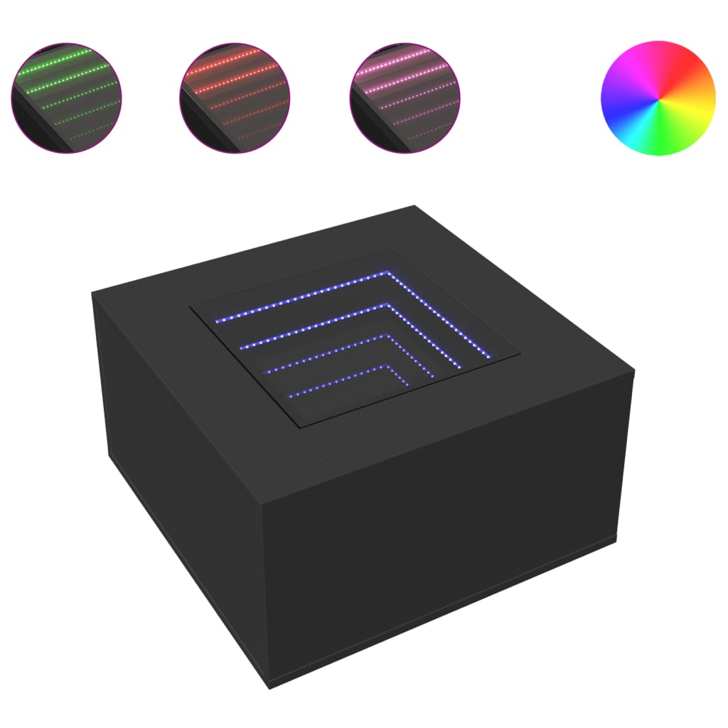 Soffbord Svart LEDs 60x60x40 cm