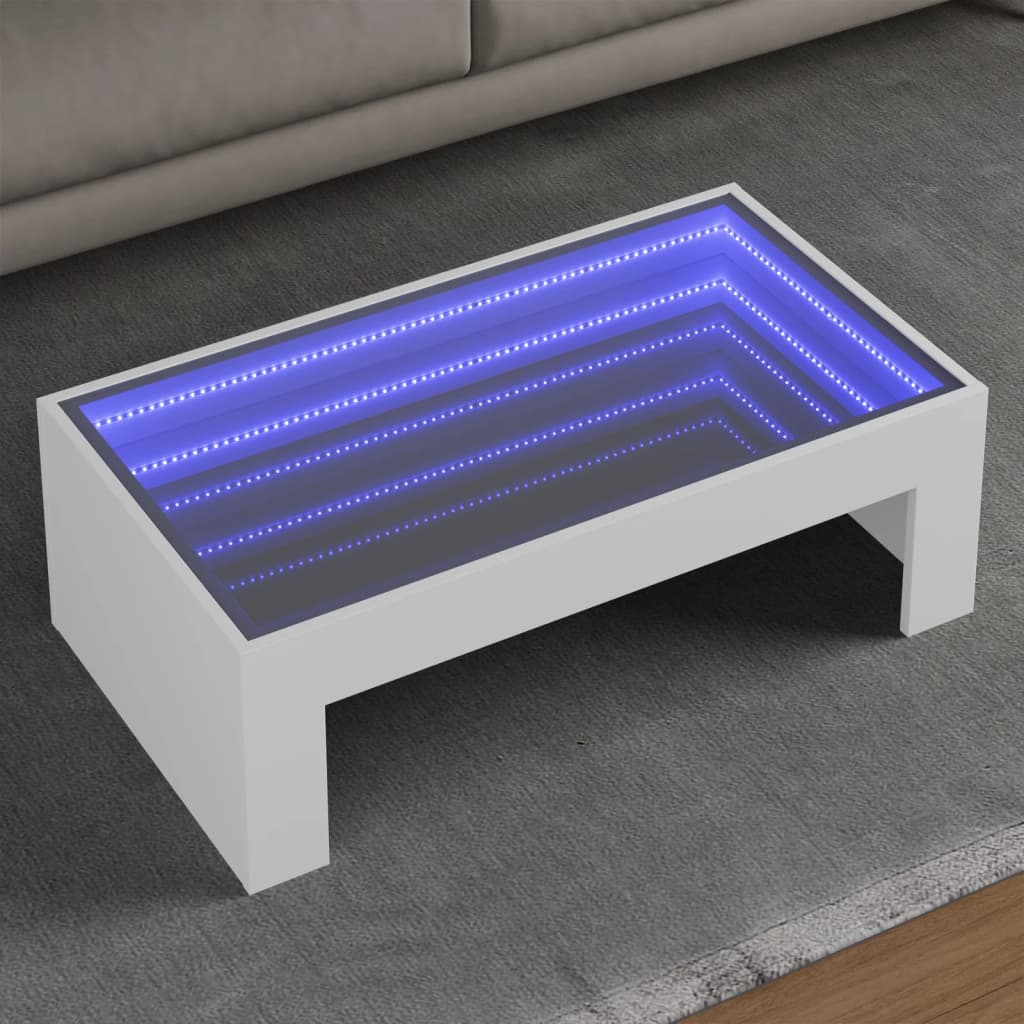 Soffbord Vit med Infinity LEDs 90x50x30 cm