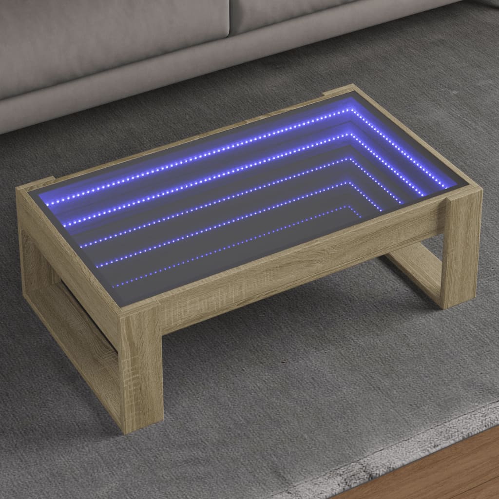 Soffbord Sonoma Ek med Infinity LEDs 90x53x30 cm