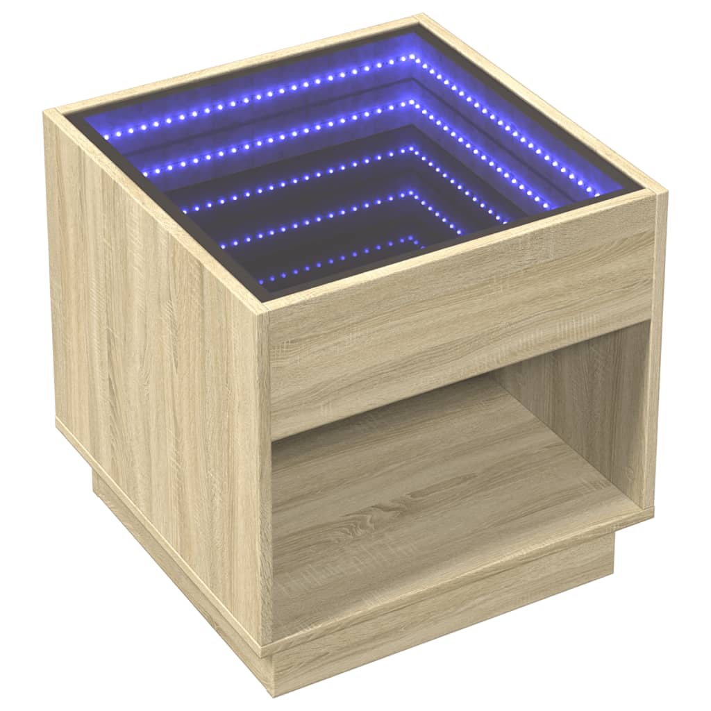 Soffbord Sonoma Ek med Infinity LEDs 50x50x50 cm