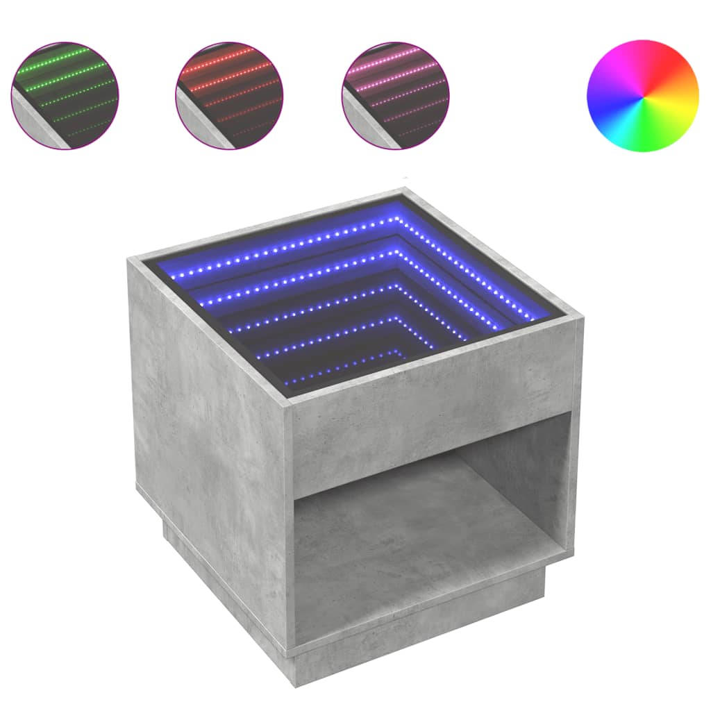 Soffbord Betonggrå med Infinity LEDs 50x50x50 cm