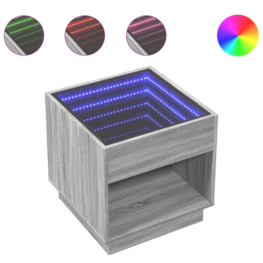 Soffbord Sonoma Grå med Infinity LEDs 50x50x50 cm