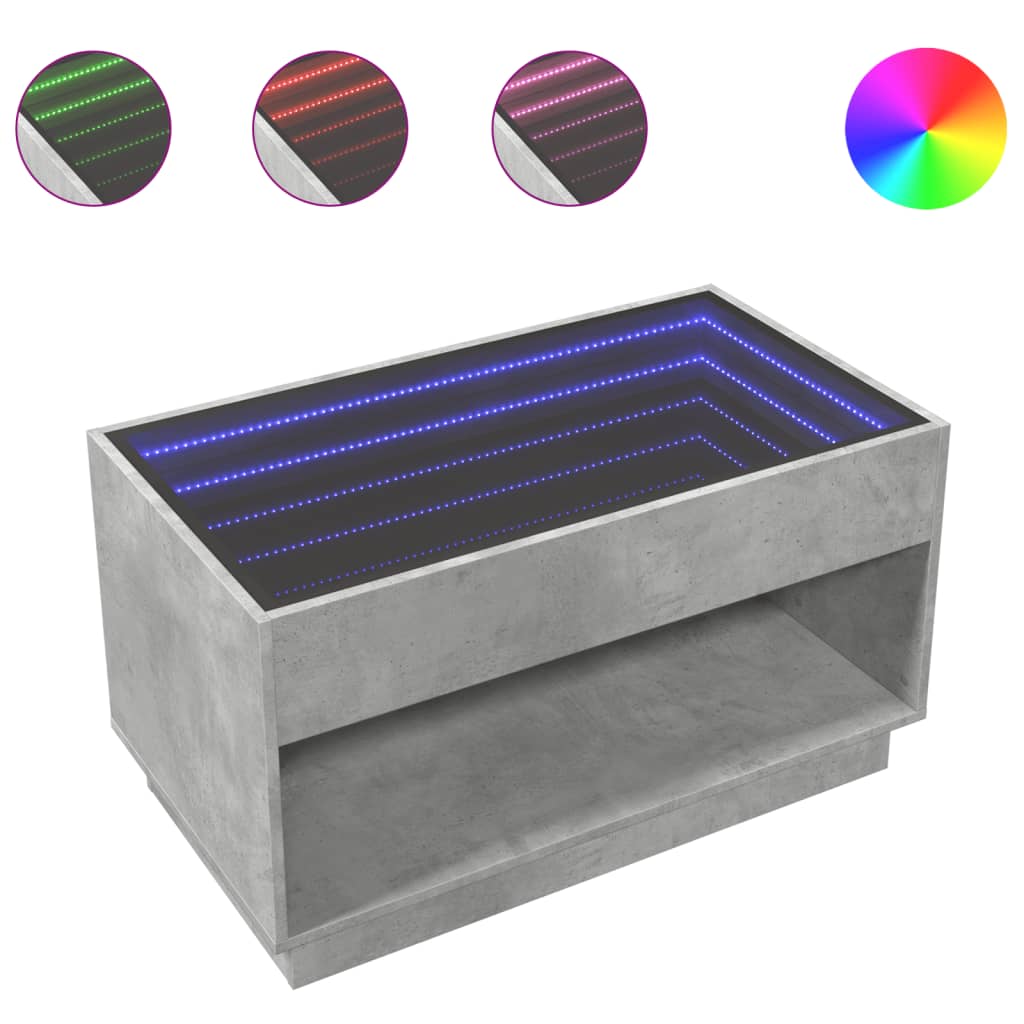 Soffbord Betonggrå med Infinity LEDs 90x50x50 cm