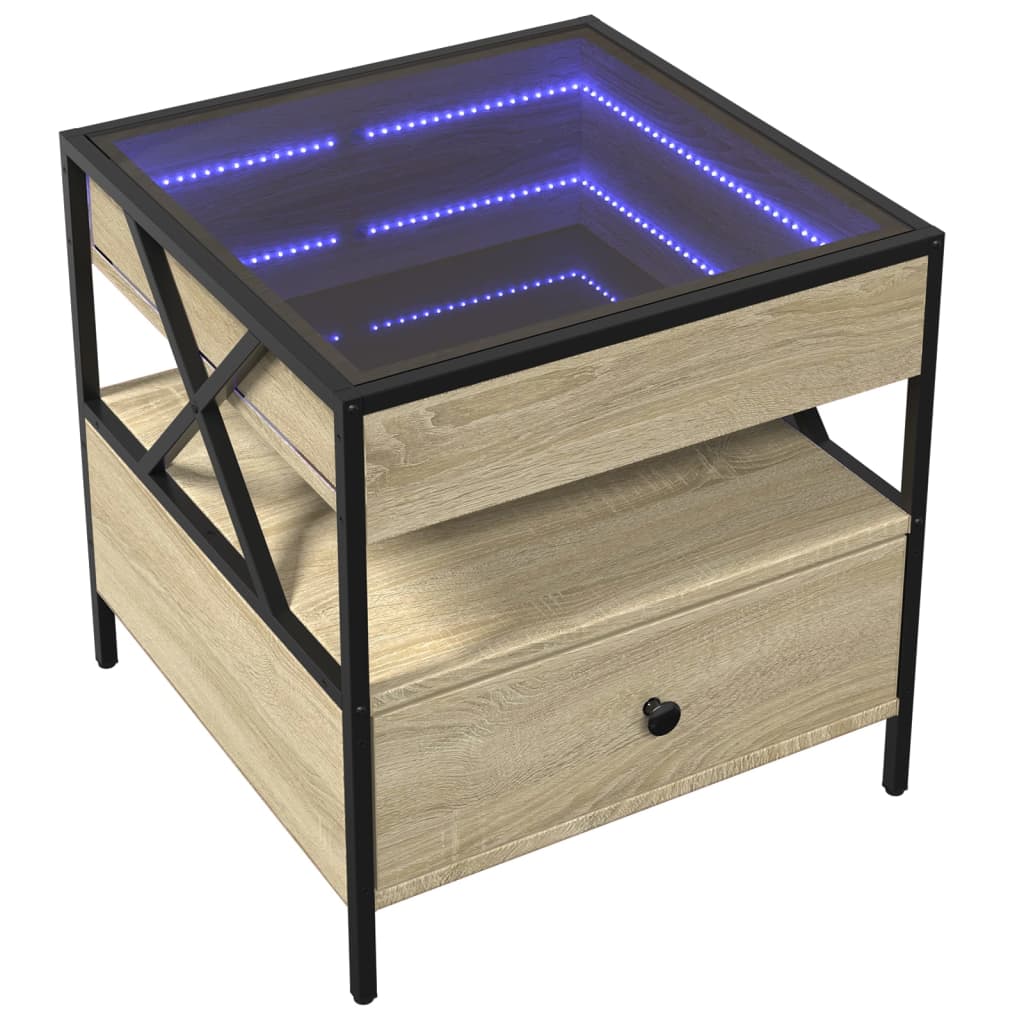 Soffbord Sonoma Ek med Infinity LEDs 50x50x51 cm