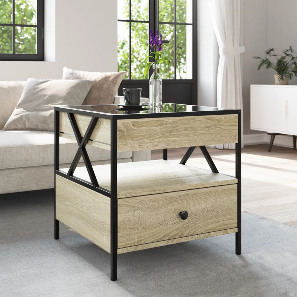 Soffbord Sonoma Ek med Infinity LEDs 50x50x51 cm