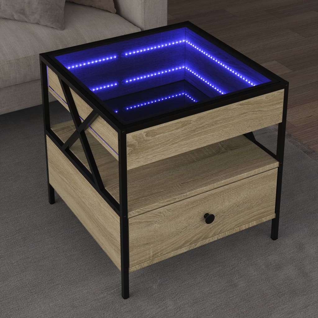 Soffbord Sonoma Ek med Infinity LEDs 50x50x51 cm