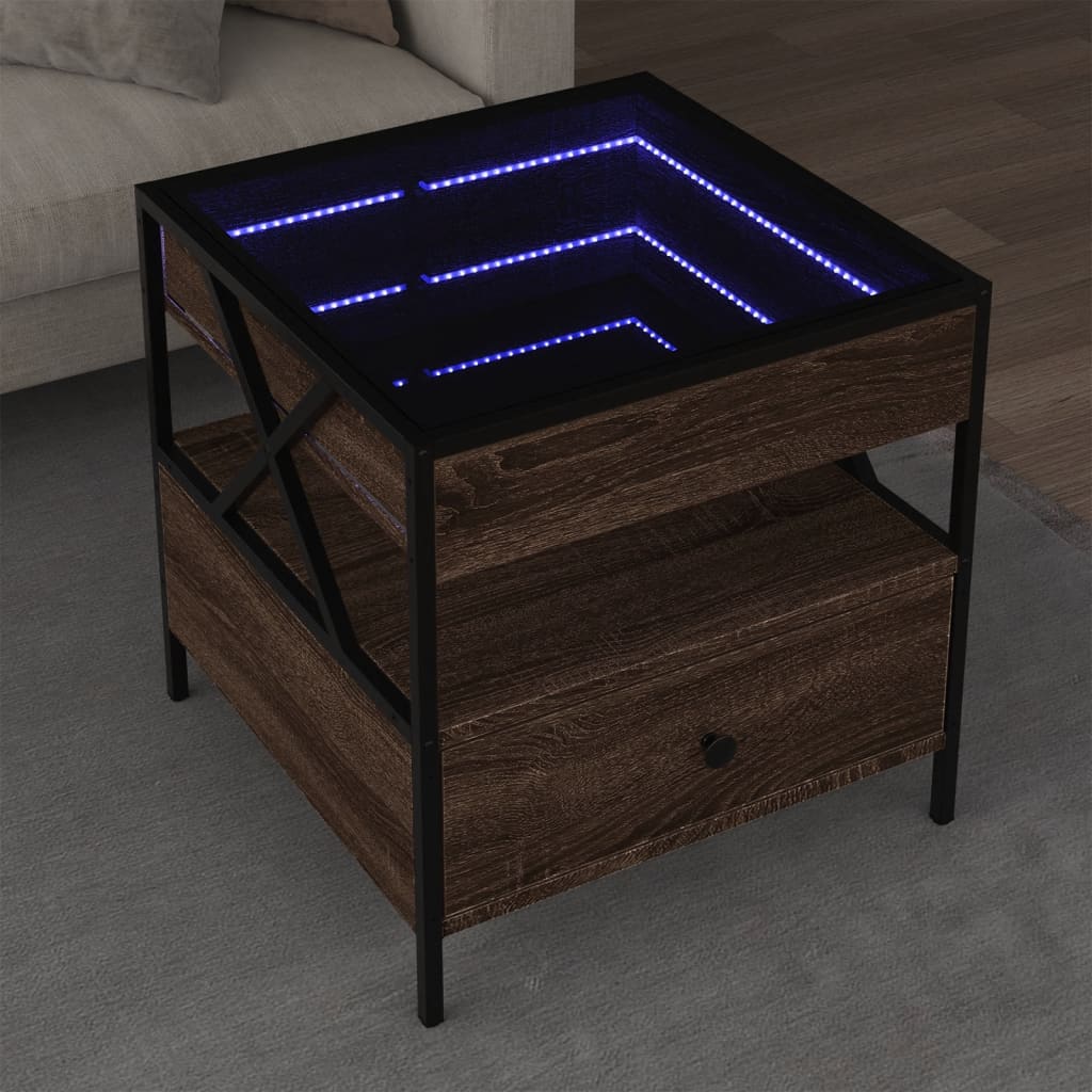 Soffbord Brun Ek med Infinity LEDs 50x50x51 cm