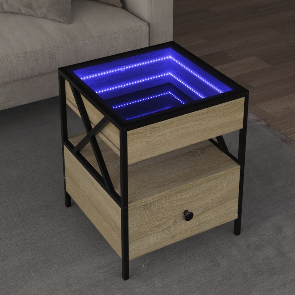 Soffbord Sonoma Ek med Infinity LEDs 40x40x51 cm