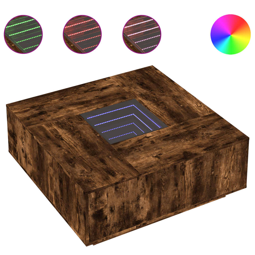 Soffbord Rökfärgad Ek med Infinity LEDs 100x100x40 cm