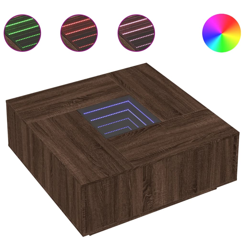 Soffbord Brun Ek med Infinity LEDs 100x100x40 cm