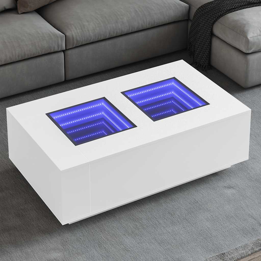 Soffbord Vit med Infinity LEDs 116x69x40 cm