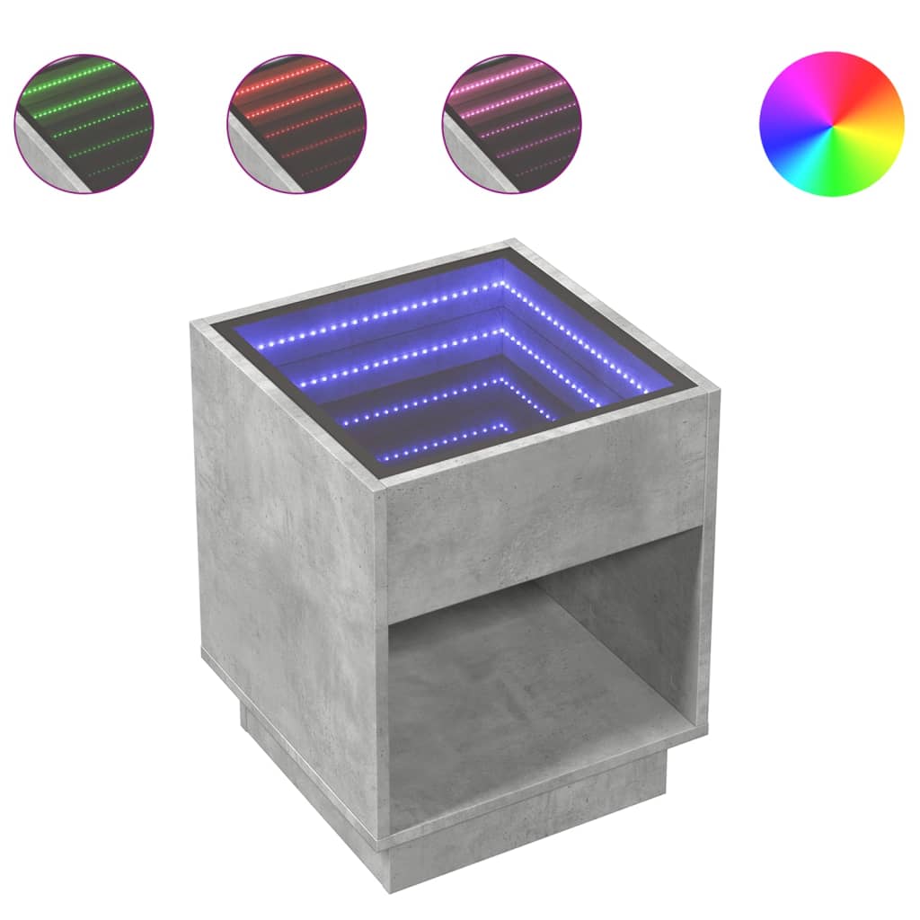 Sängbord Nattduksbord Betonggrå Nattduksbord med Infinity LEDs 40x40x50 cm
