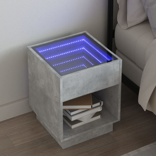 Sängbord Nattduksbord Betonggrå Nattduksbord med Infinity LEDs 40x40x50 cm