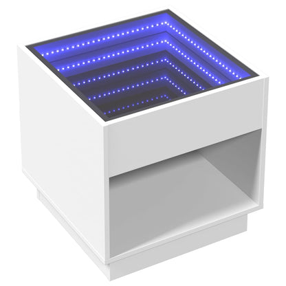 Sängbord Nattduksbord Vit med Infinity LEDs 50x50x50 cm